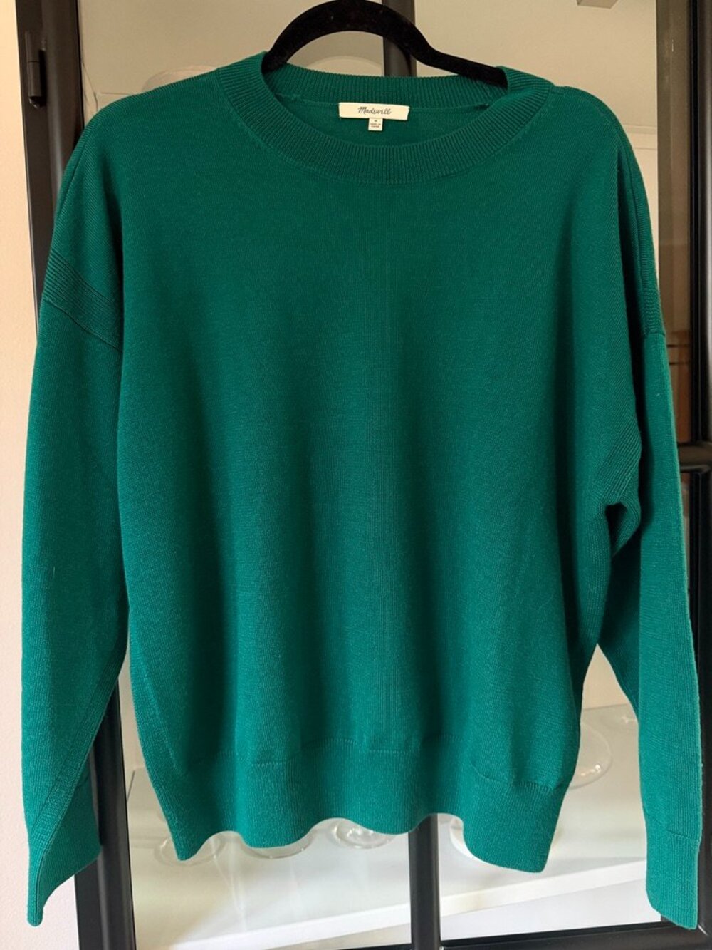 Madewell Emerald Green Drop-Shoulder Merino Wool Crewneck Sweater M